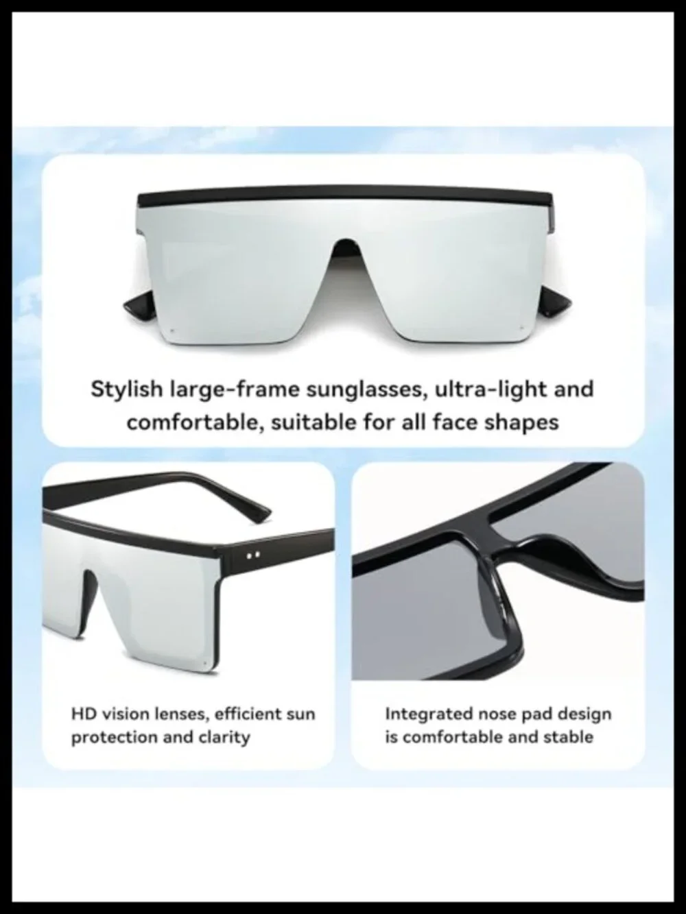 Oversized Square Sunglasses UV400 Protection